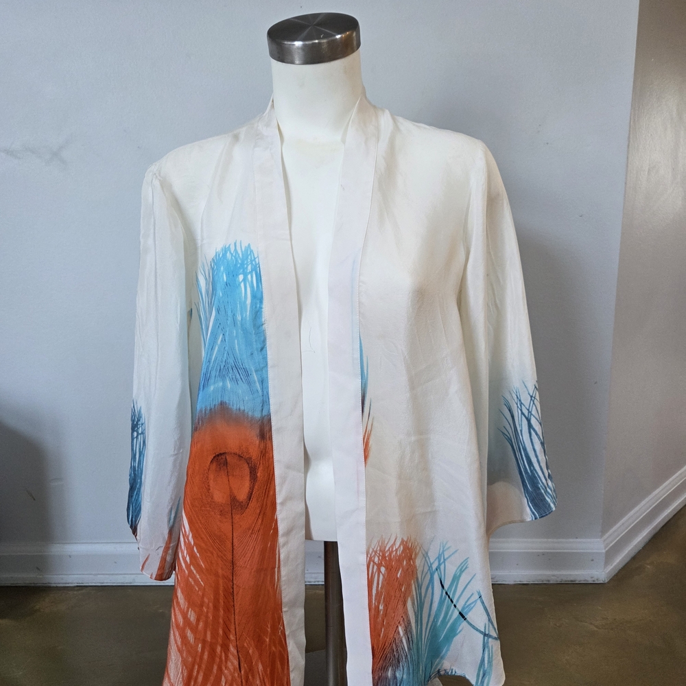 Vibrant LIEFSDOTTIR/ANTHROPOLOGIE Feather Print Kimono